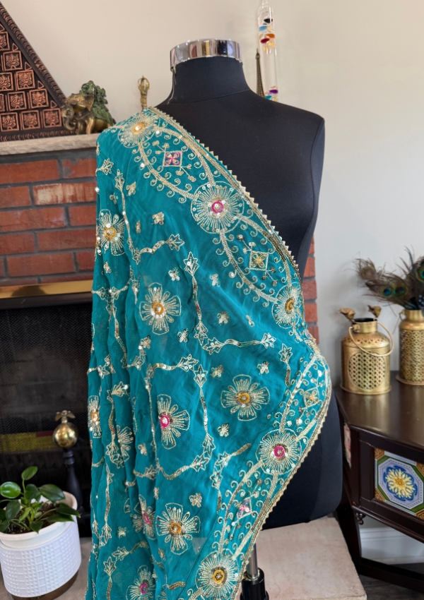 Teal Vintage Chiffon Dupatta